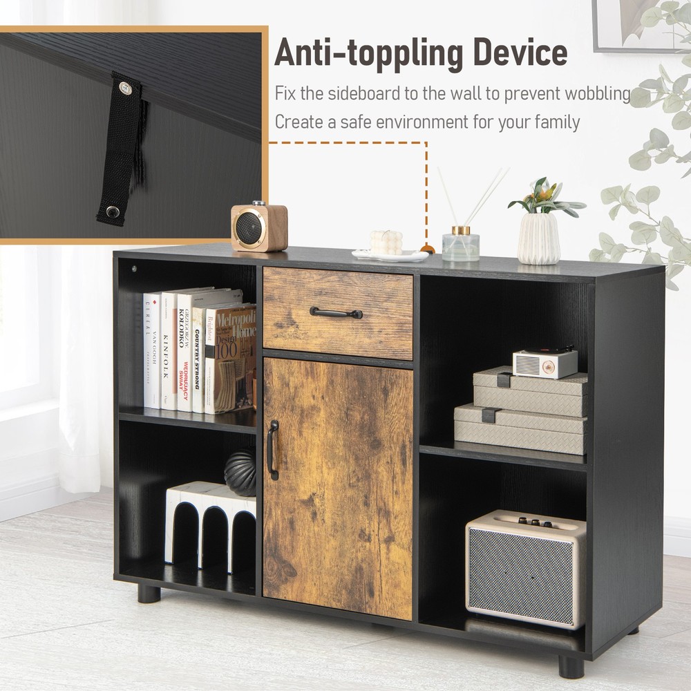 48" Industrial Buffet Sideboard, Kitchen Cupboard with 4 Open Cubbies