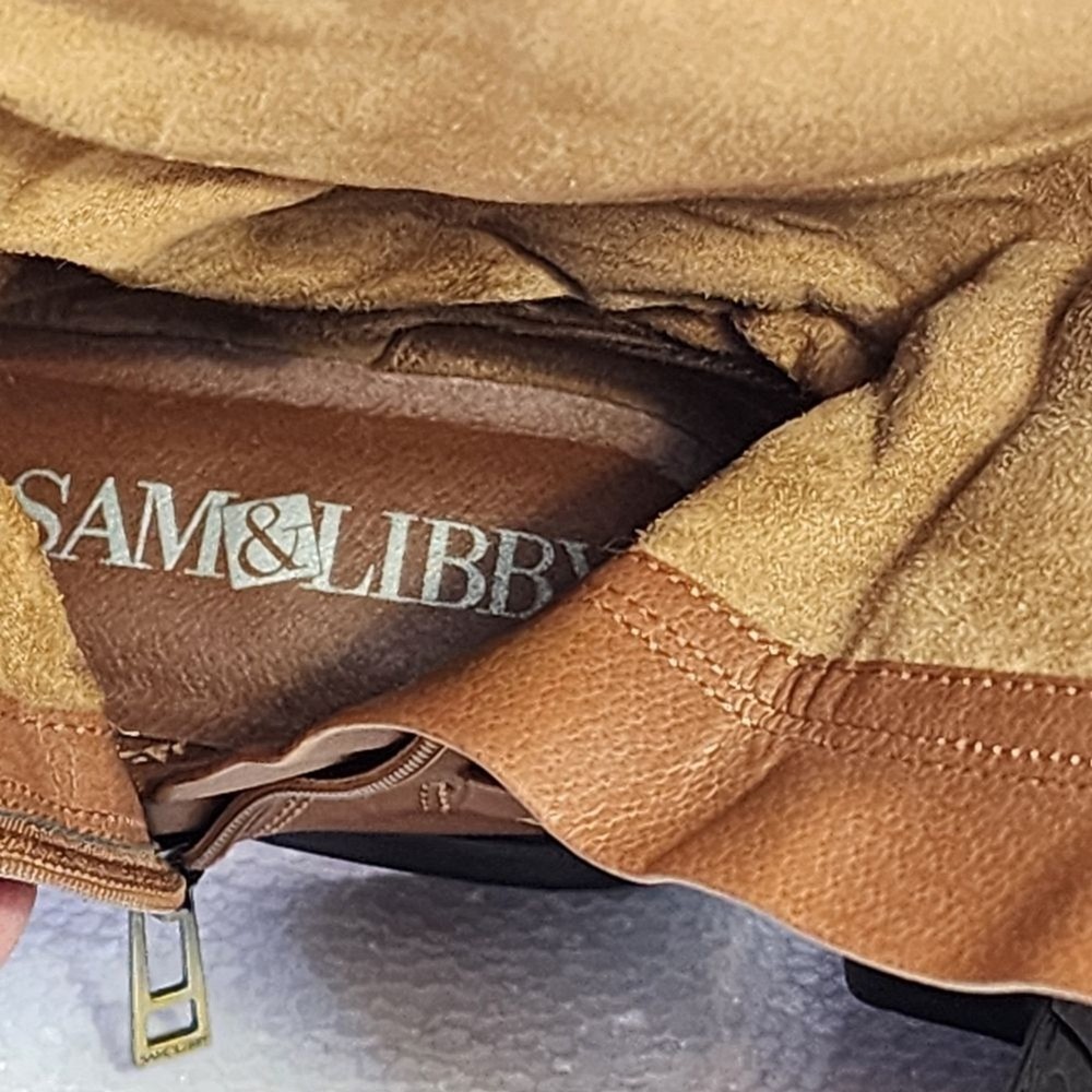 Sam & Libby Perry Tall Cognac Leather Riding Boots with Bit Accent