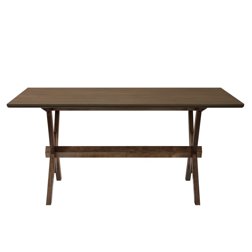 Walnut 63" Rectangular Dining Table Double V Legs Solid Rubberwood