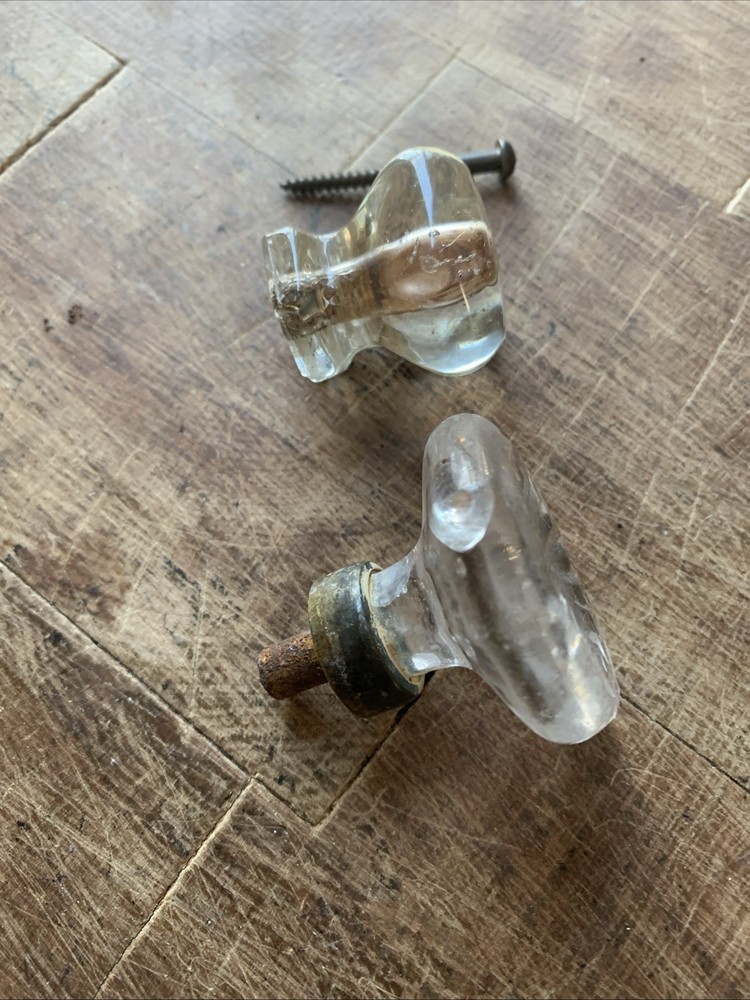 3 VINTAGE 1" 1-1/4" DEPRESSION HEXAGONAL CLEAR GLASS KNOBS & 1-3/4" OCTAGON PULL