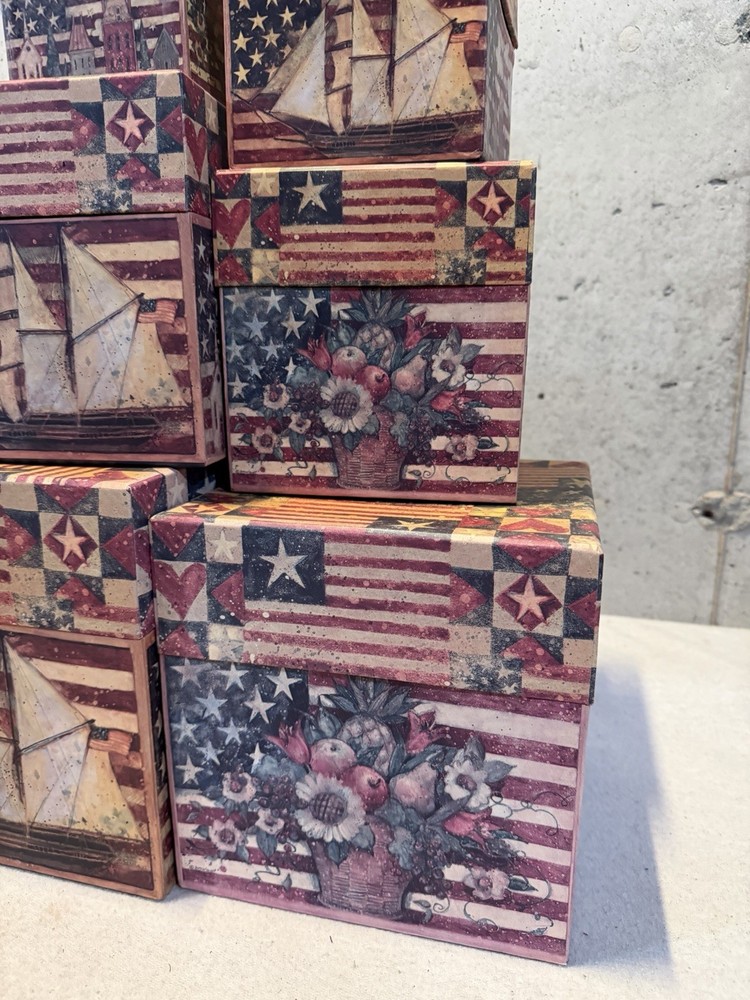 7 Bob’s Boxes Primitive Americana Colonial Nesting Stackable Decor Storage Box