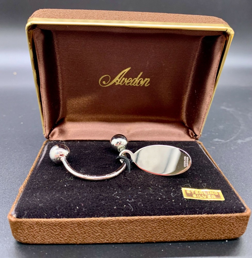 VINTAGE STERLING SILVER KEY RING AVEDON SIGNED ORIGINAL BOX NEW