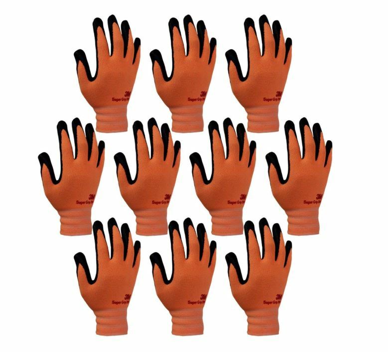 3M Nitrile Rubber Coated Work Gloves, Thin TouchScreen Washable 10 PacK Orange