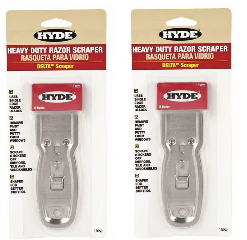 Hyde Tools 13050 Delta Heavy Duty Glass Scraper, Extra Blades (5) 2-Pack