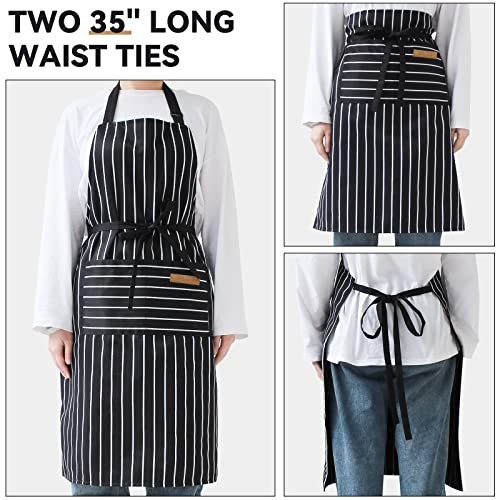 2 Pack Kitchen Cooking Aprons, Adjustable Bib Soft Chef Apron with Black/Brown