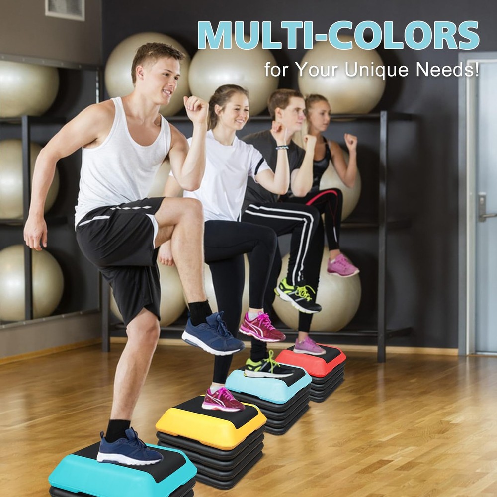 16"x16" Exercise Aerobic Step Platform with 4 Risers, Adjustable Height 4"-6'...