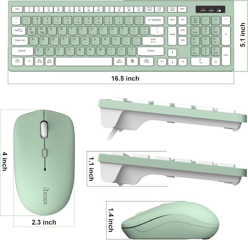 Wireless Keyboard and Mouse Combo, Full-Sized Wireless Keyboard and Adjustable D