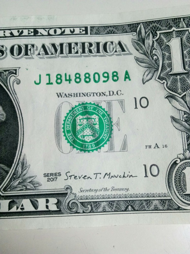 2017 Federal Reserve Note. Inking Error.