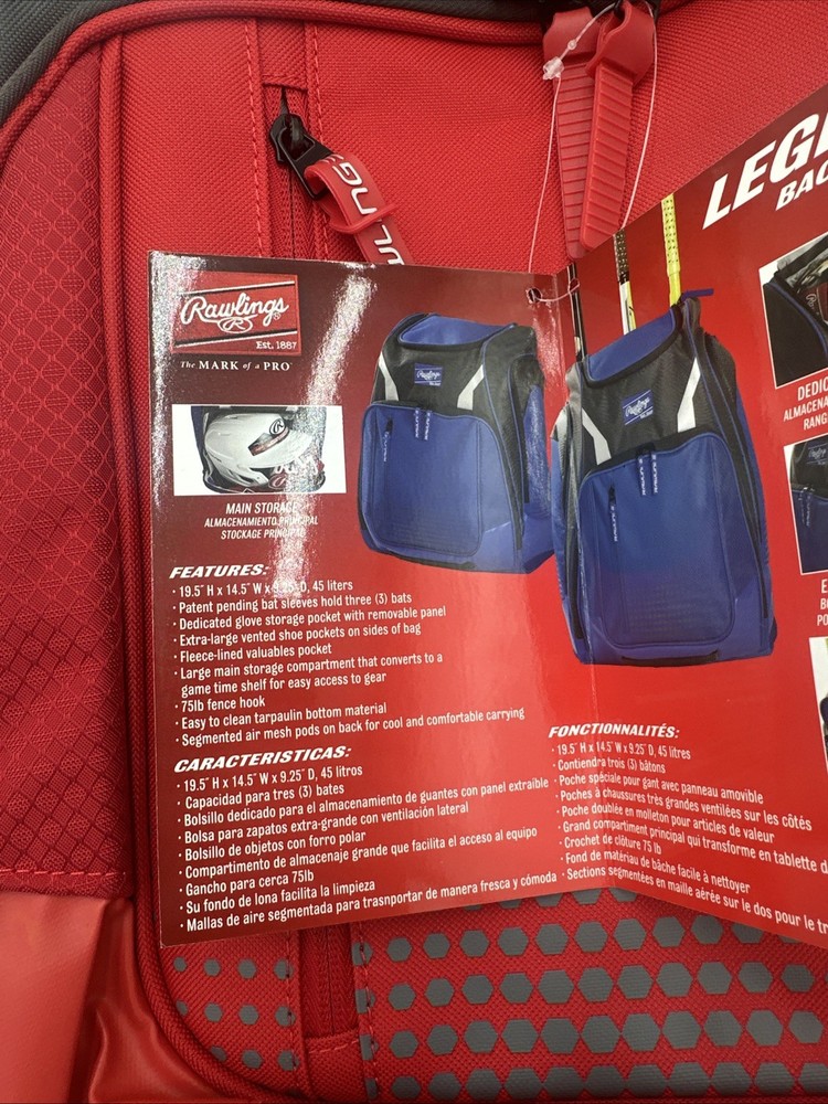 Rawlings Red Legion Baseball Backpack *NEW W/TAGS*