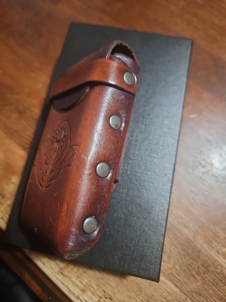 Tooled leather Cigarette case With Lighter Sleeve Vintage