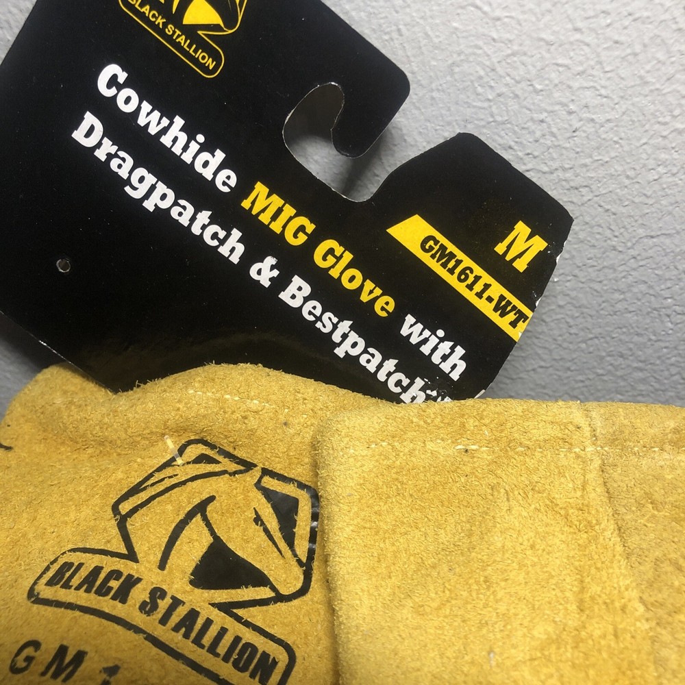 Black Stallion Cowhide Mig Gloves With Drag patch & Best patch (M Gm1612-WT)