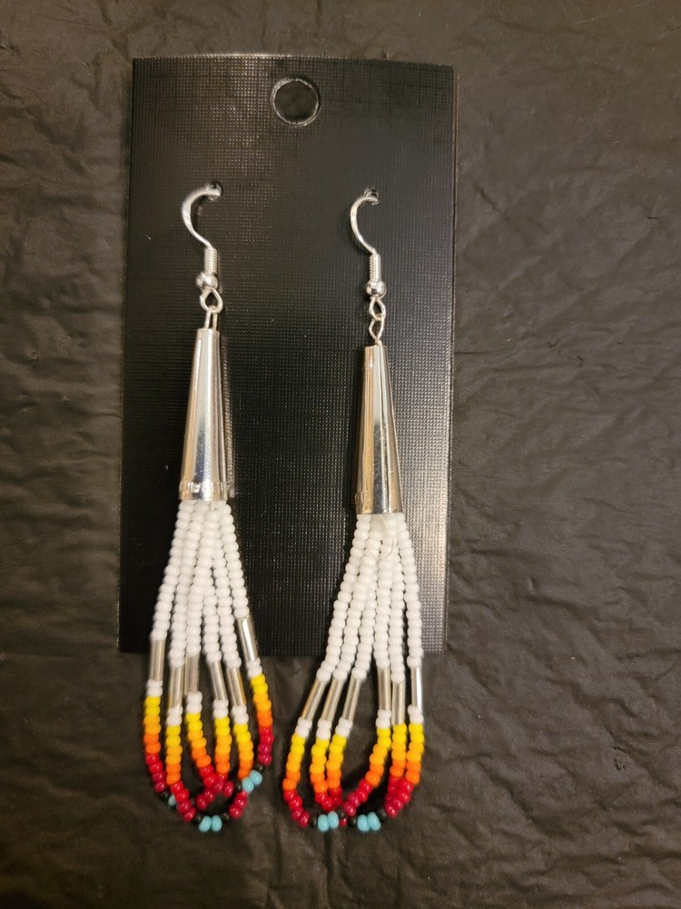 Authentic Native American Indian Made Beaded Earrings Sterling Silver Hooks