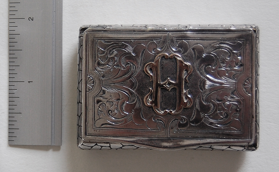 Antique SOLID SILVER BOX - INITIAL BOX / STONE WALL MOTIF / c1890 (4S11)