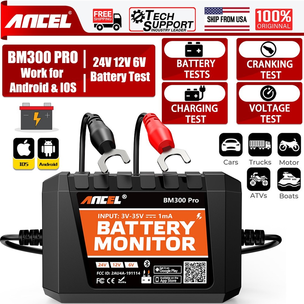 ANCEL 6V 12V 24V Car Battery Tester Charging System Analyzer for Android IOS