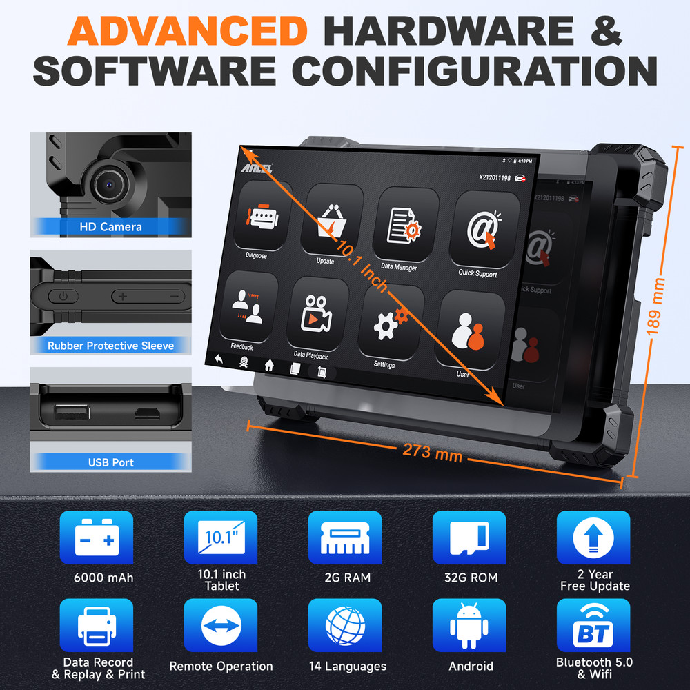 ANCEL X7 Bluetooth OBD2 Scanner Bi-directional Scan Tool Full System Diagnostic
