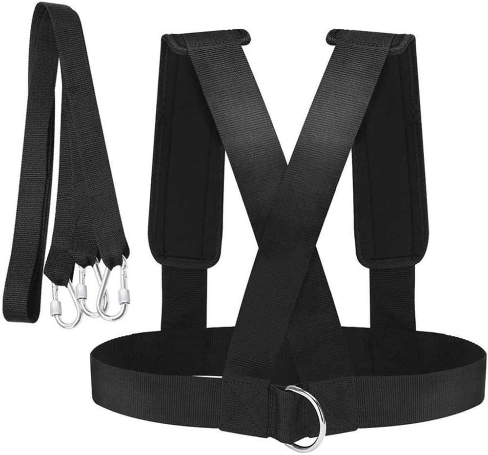 Sled Harness Tire Pulling Pull Strap with Reinforced 46 inches, Black