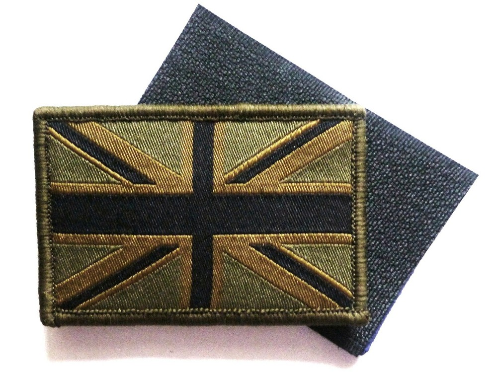 GB UNION JACK PATCH Olive green hook loop backed Military flag patch army forces