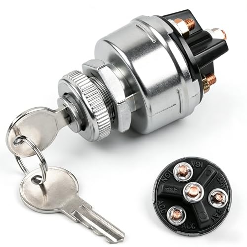 Ignition Switch with Key, 4 Position Universal Key Switch, Starter Switch 12V