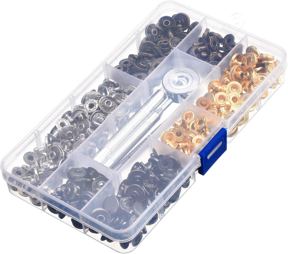 100 Set Snap Fasteners Leather Snaps Button Kit Press Studs with 4x Fixing Tools