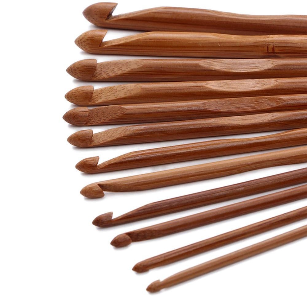 12PCS Carbonized Bamboo Knitting Single Point Bamboo Crochet Hooks Kit