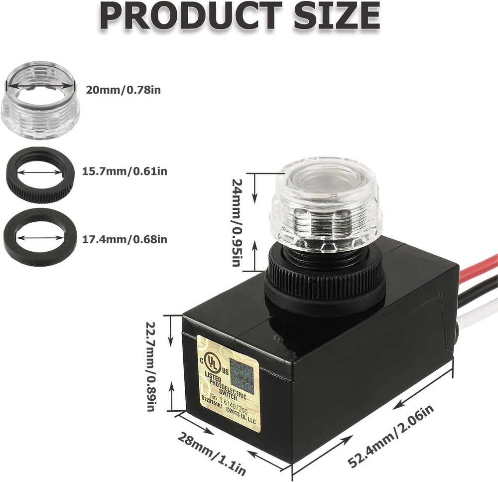 Outdoor Hard-Wired Post Light Control w/ Photocell Sensor Direct Wire-in