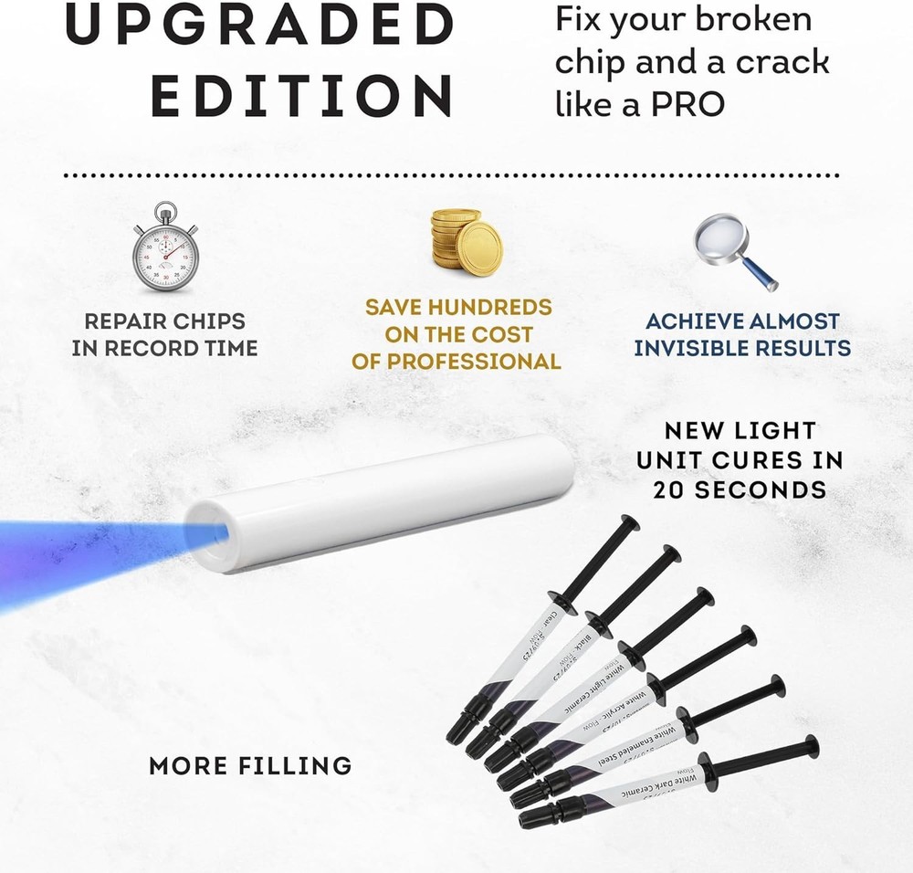 Ultimate Tile and Countertop Repair Kit - 20 Chip Fixing Solution with Light