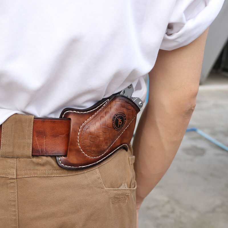 TOURBON Leather Folding/Fixed Knife Sheath EDC Compact Tools Belt Pouch