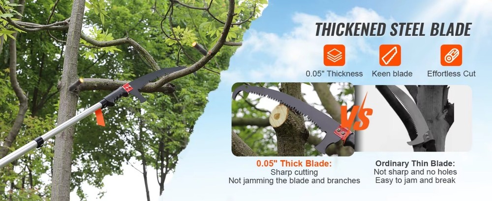Manual Pole Saw Extendable Tree Pruner Sharp Steel Blade for Branches Trimming