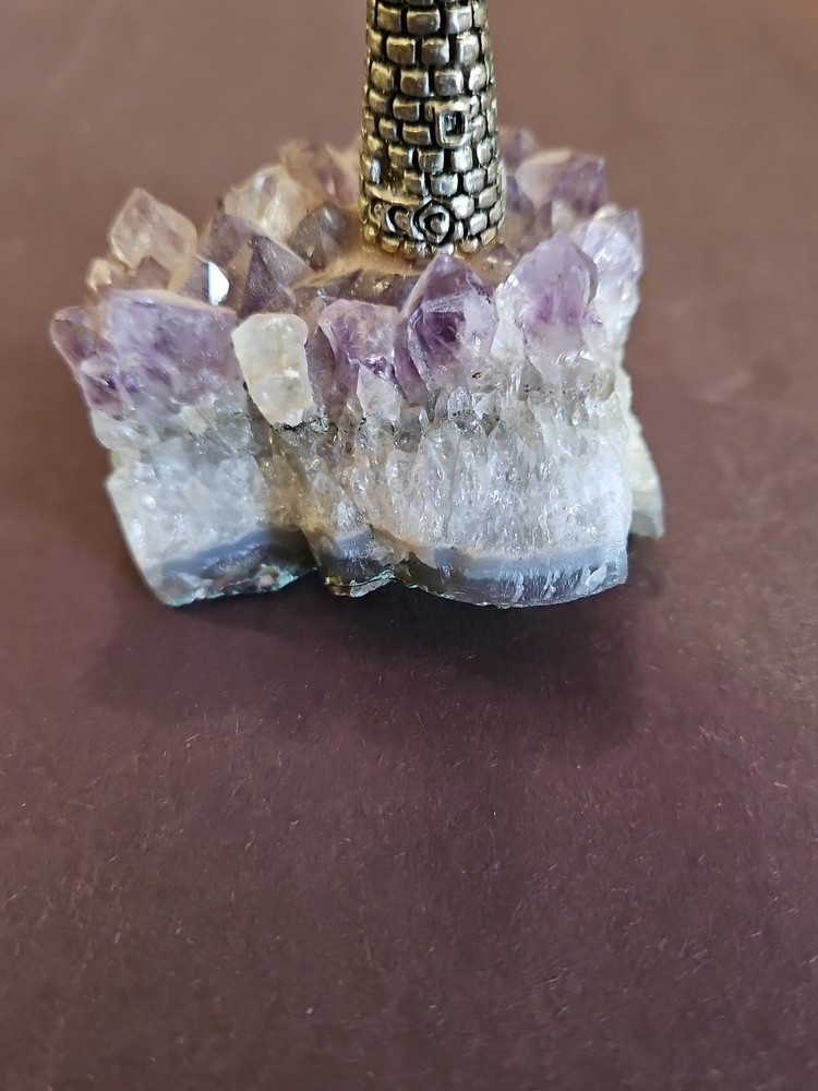 Pewter Lighthouse Blue Crystal "Light" Raw Amethyst Base