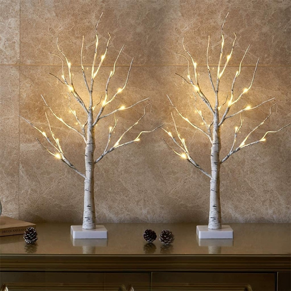 EAMBRITE Lighted Birch Tree Easter Decorations for Home, 2Pack 24 2ft, White
