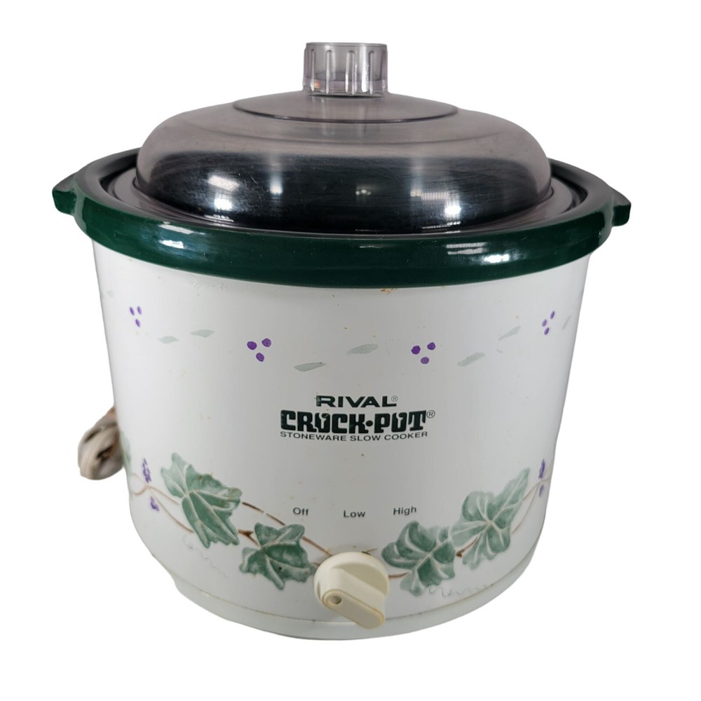 TESTED RIVAL 2.5 Qt Crockpot Green Grape Vine Pattern Stoneware Slow Cooker #312