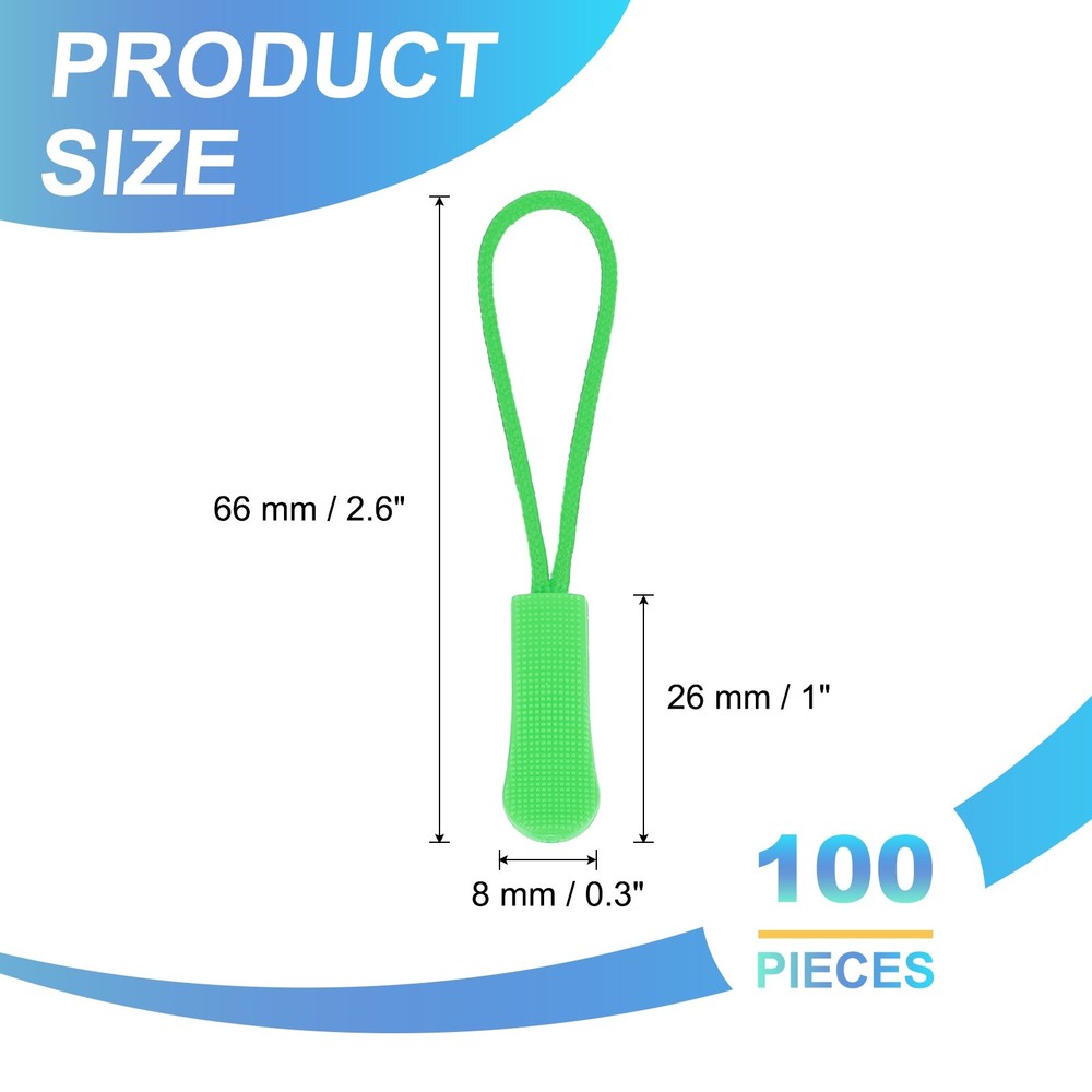 2.6" Zipper Pulls Replacement, 100 Pcs Nylon Cord Extension, Light Green