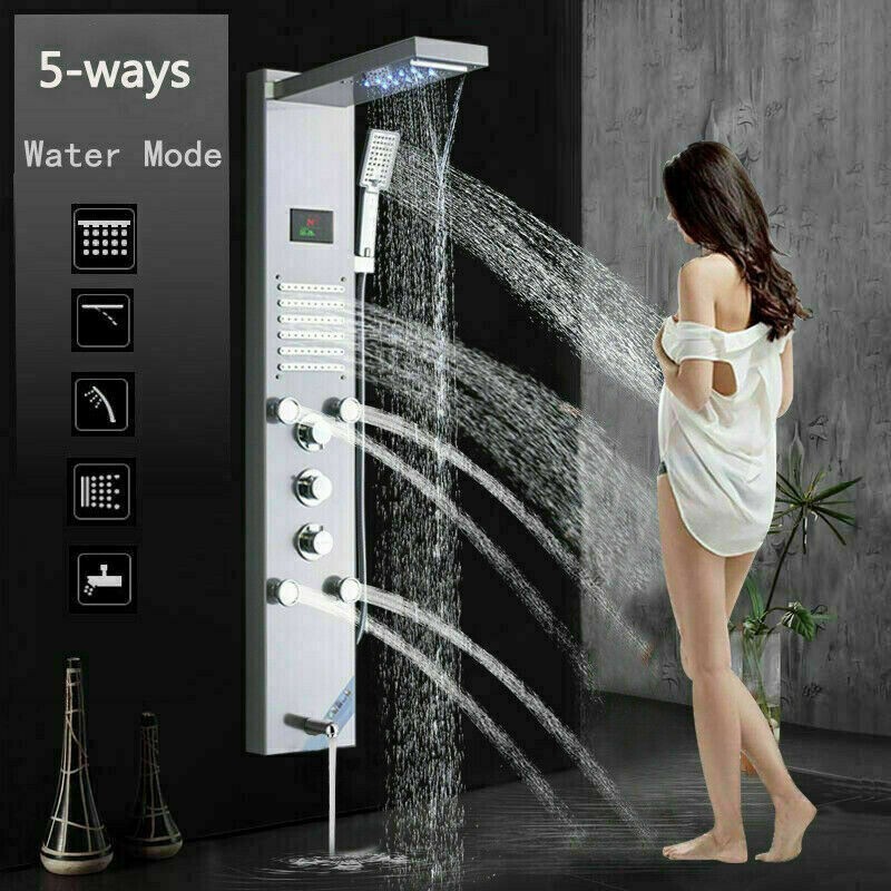 ELLO&ALLO LED Shower Panel Tower System Rainfall Waterfall Massage Shower Faucet