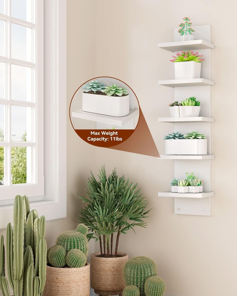 5 Tier Wall Shelf Unit,White Vertical Shelf,Floating Storage Wall Shelf