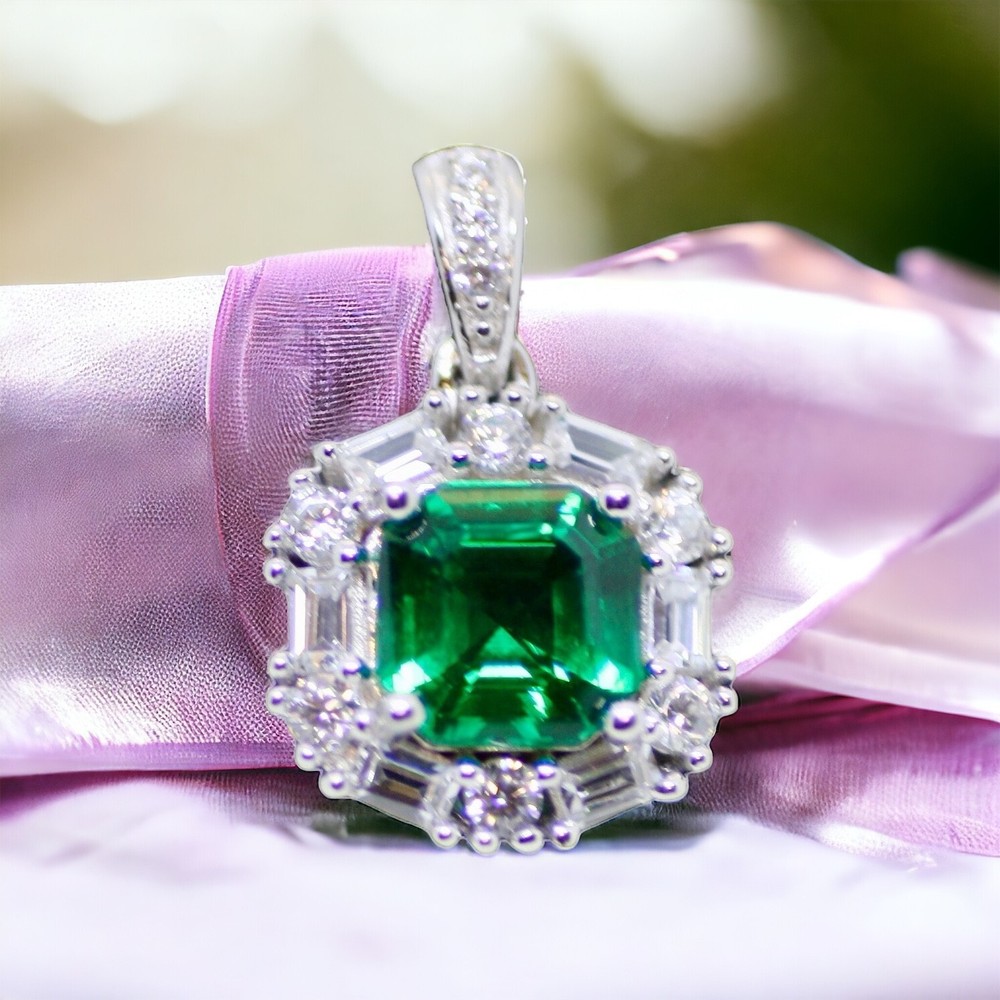 Lab Created Emerald Pendant Sterling Silver , May Birthstone 20th Anniversary