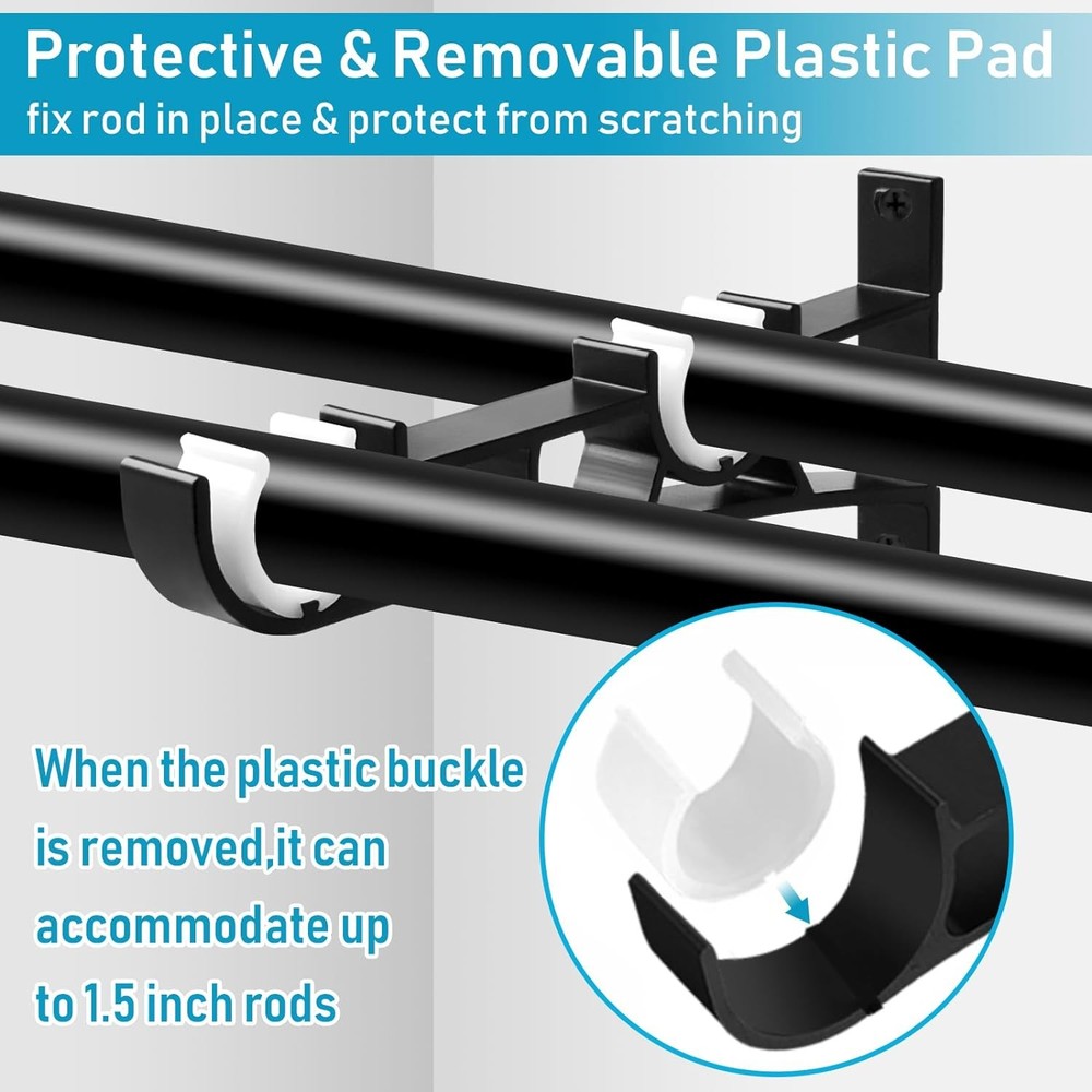 Curtain Rod Brackets, Double Bracket, Heavy Duty 3 Pack, Black