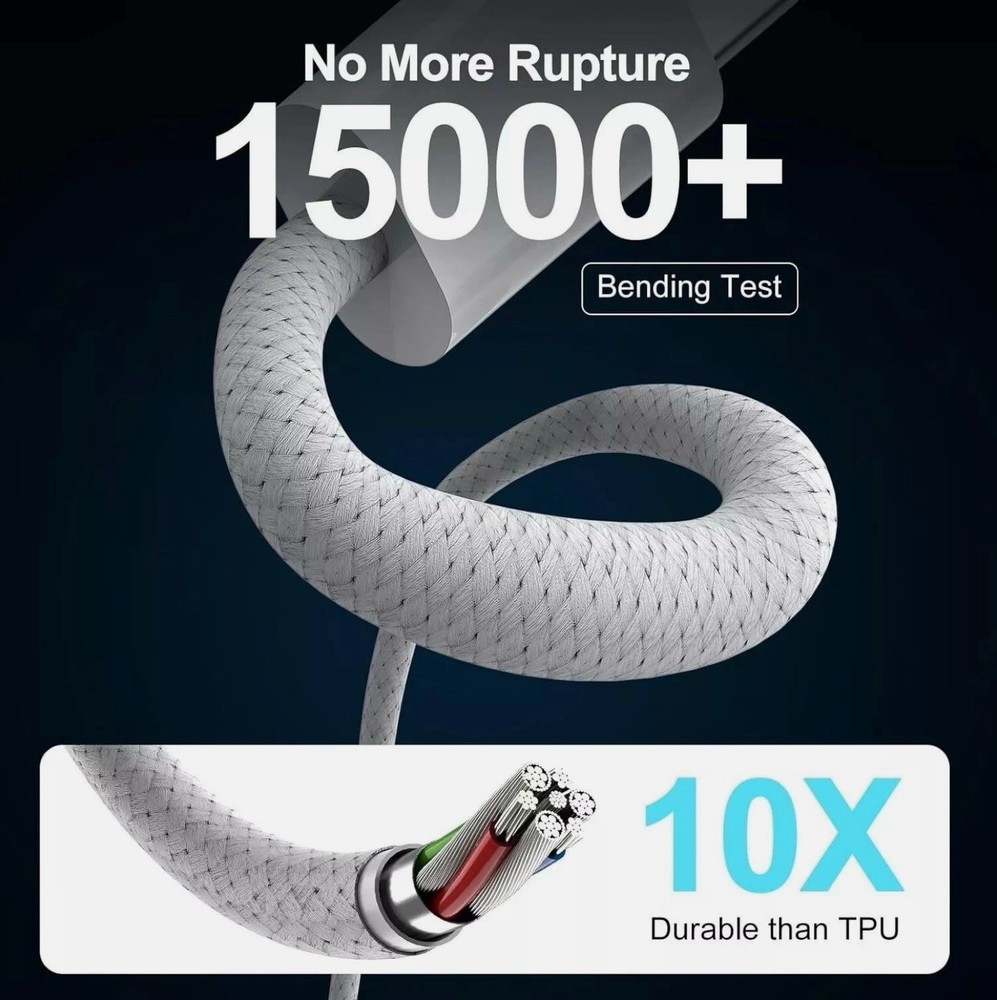 5-Pack USB-C to USB-C Fast Charging Data SYNC Cable Nylon Braided Silver 3ft