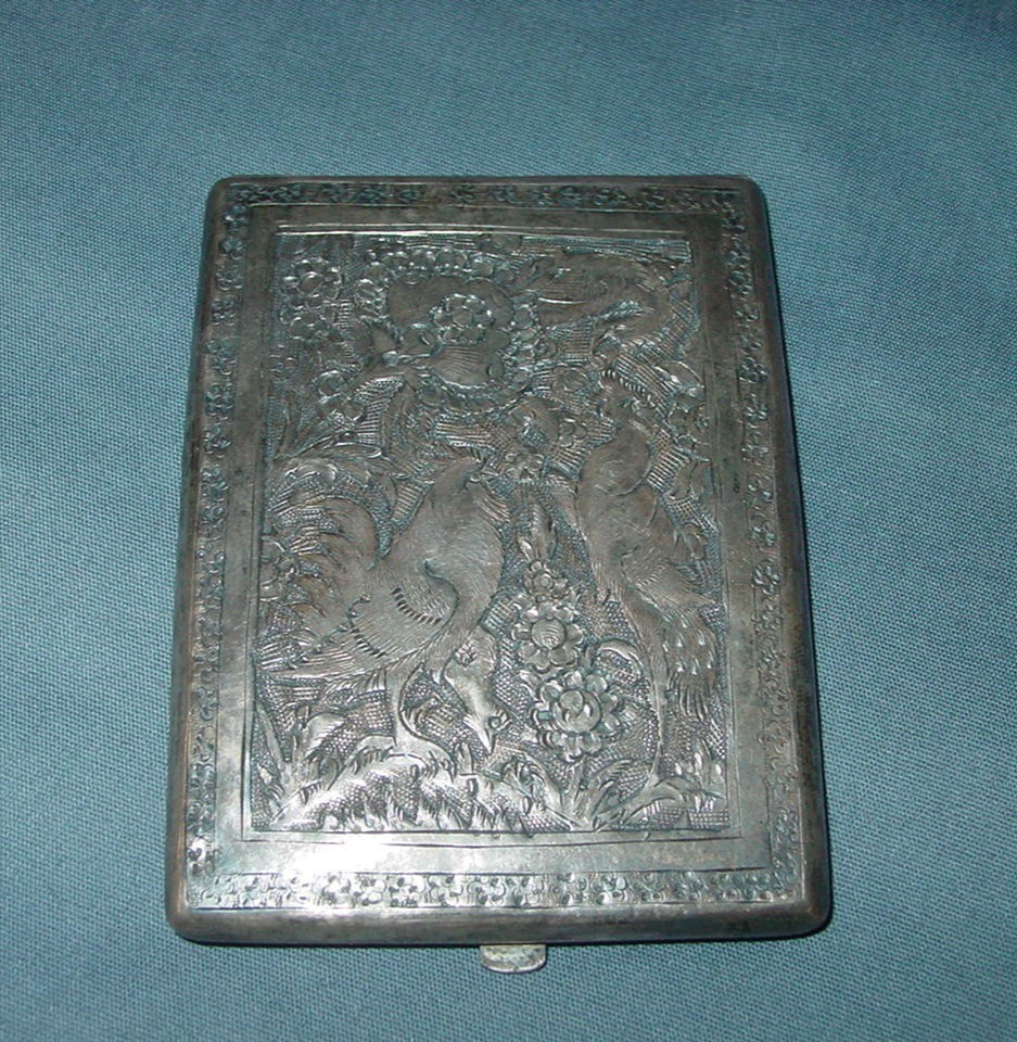 Vintage Persian SOLID SILVER Etched CIGARETTE CASE Middle East 152.25 Grams