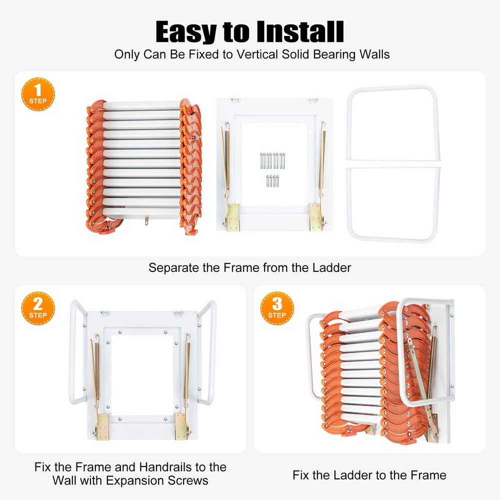 Wall-mounted Attic Folding Staircase Loft Stair Pulldown Retractable Attic Stair