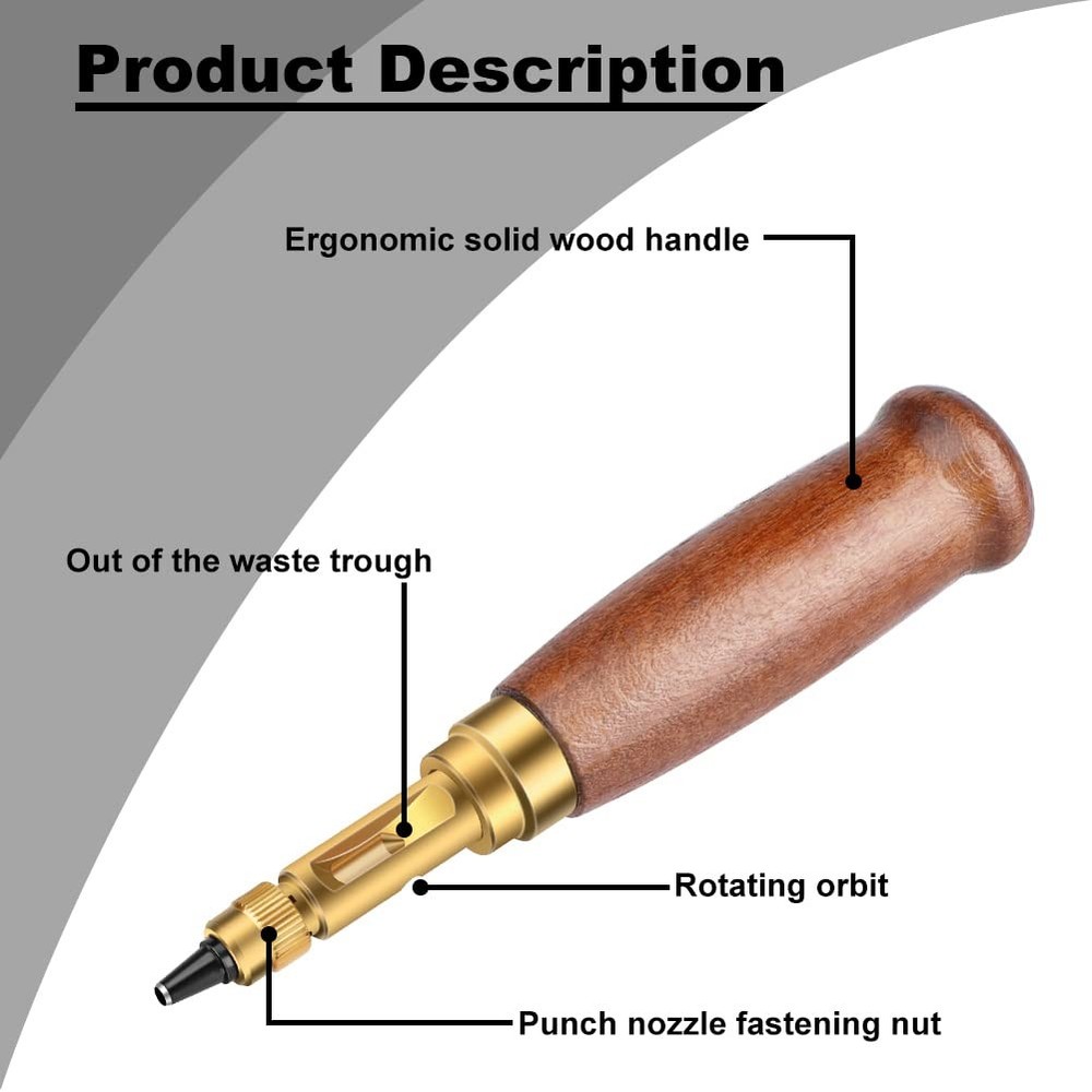 Adjustable Leather Hole Punching Tool Automatic Puncher with Wooden Handle Ho...