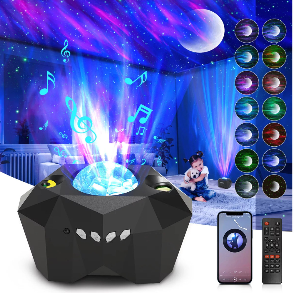 3-in-1 LED Galaxy Moon Projector: 55 Effects, Bluetooth, Timer, Parties - Decor