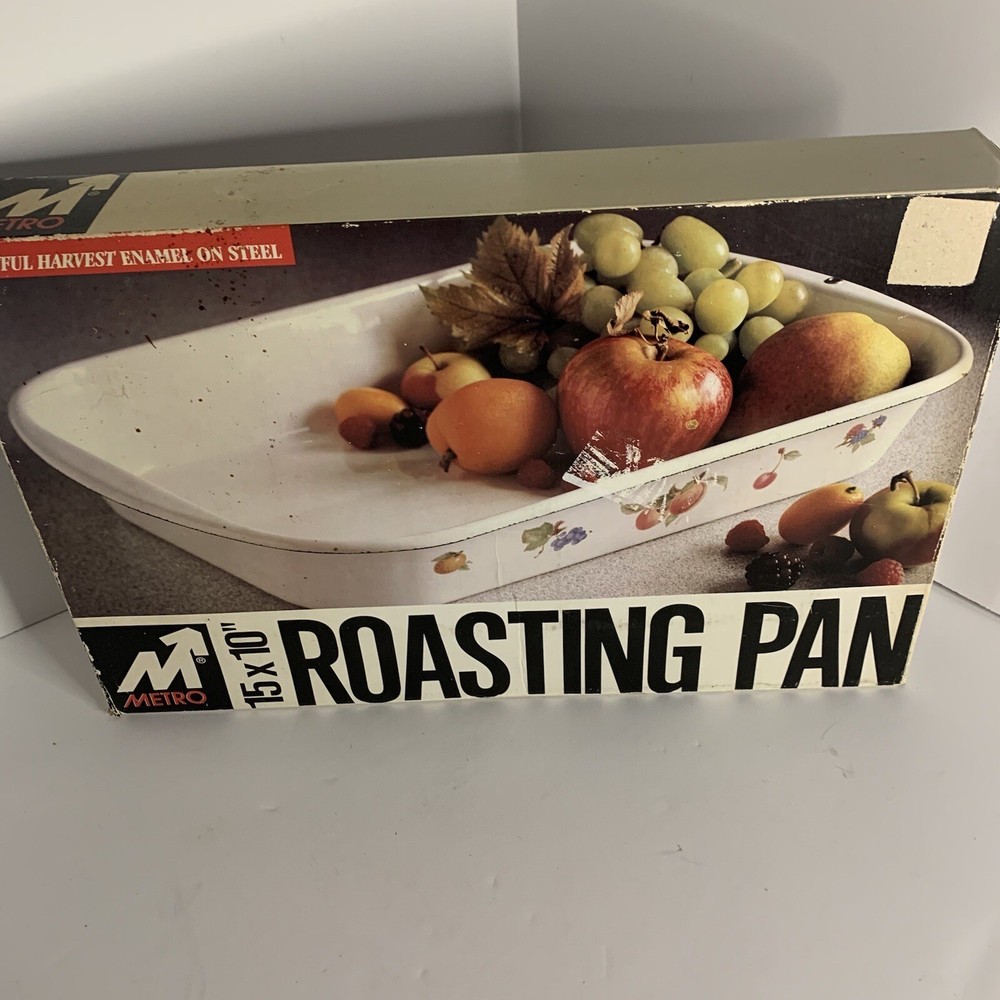 Vintage Metro Enamel Fruit Pattern THREE PIECE SET $40 Excellent condition boxed
