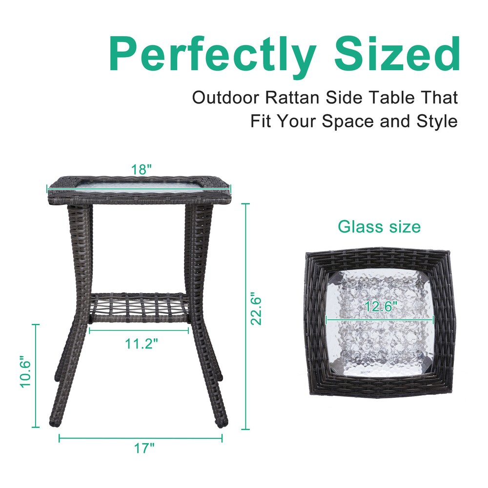 Outdoor Grey Wicker Side Table Rattan Square Side Table Courtyard Coffee Bistro