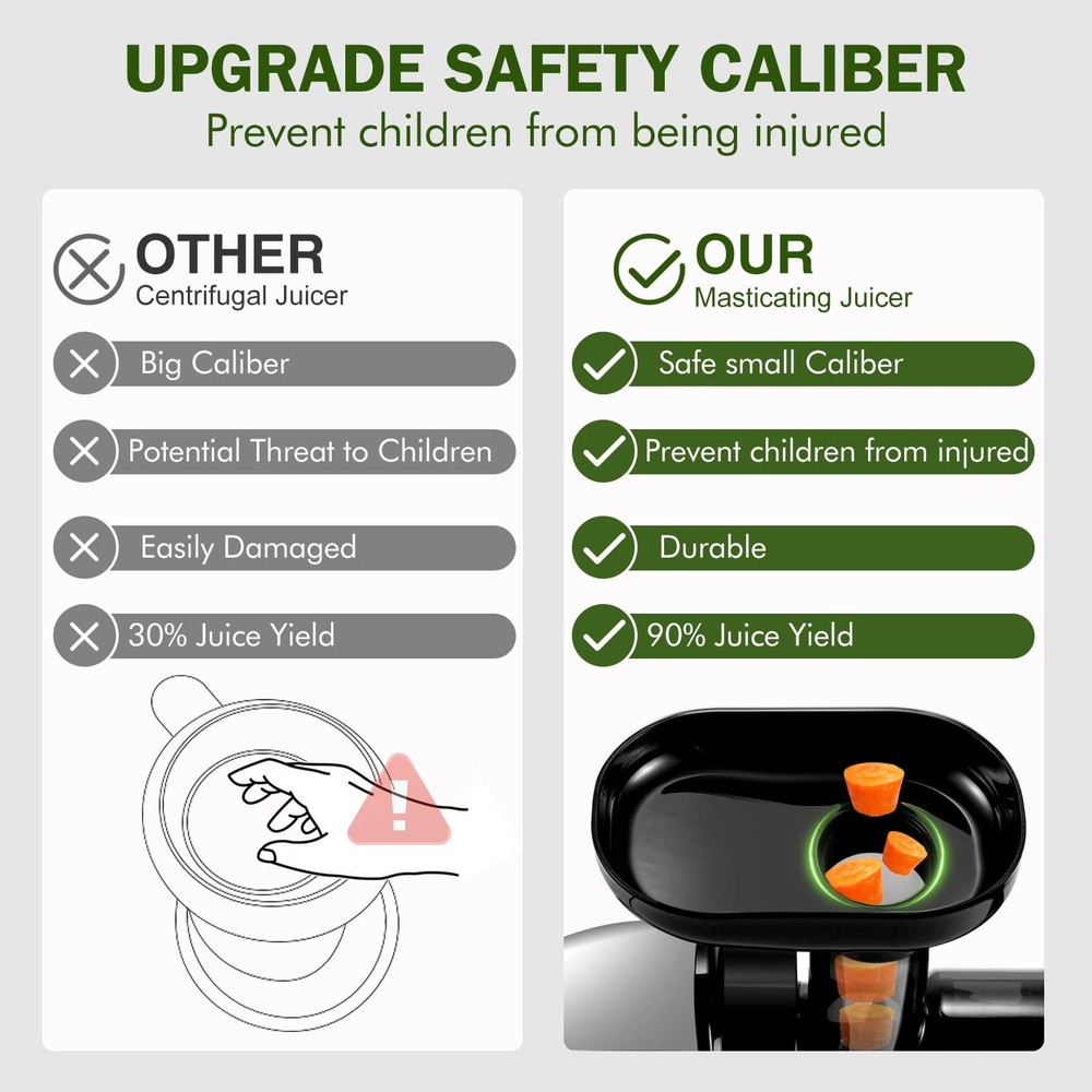 Cold Press Masticating Juicer Machine - 90% Yield Reverse System, Quiet Motor...