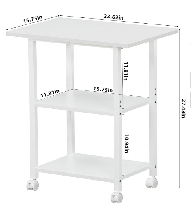 3-Tier Mobile Printer Stand with Storage Shelf & Lockable Wheels, White