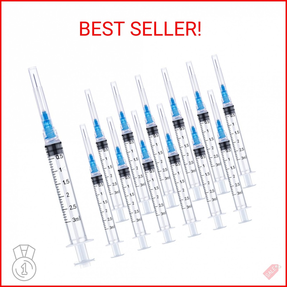 25 Pack 3ml 23Ga Lab Syringe Tools with Measurement, Individually Packed