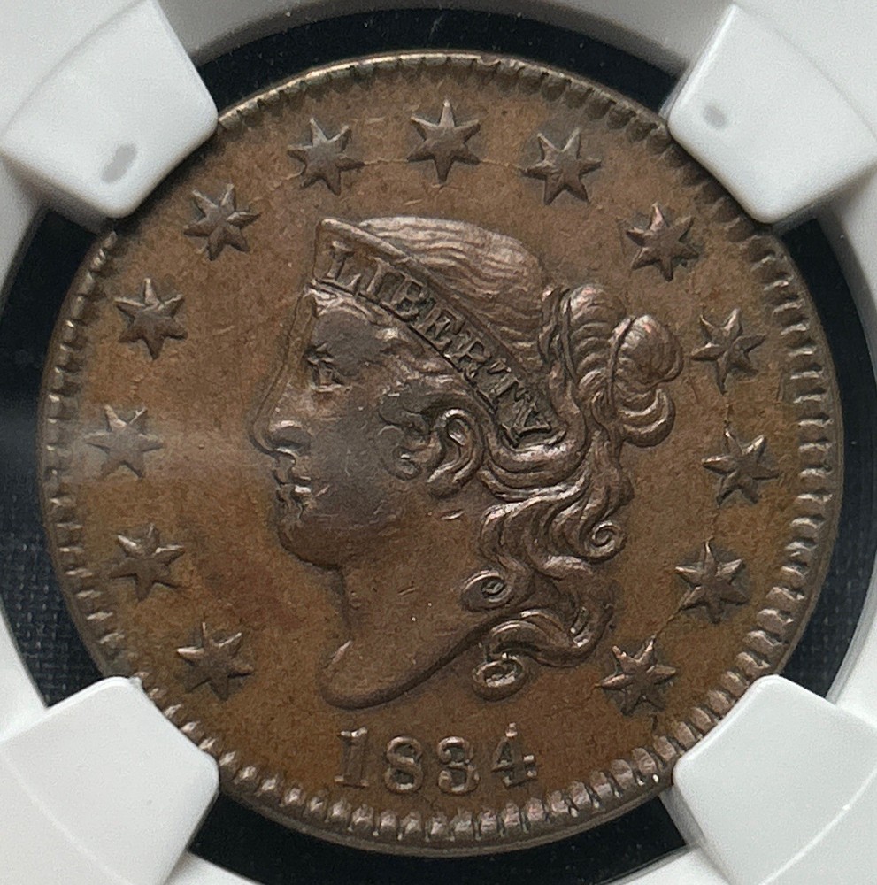 1834 Coronet Head Large Cent NGC AU55 **Double Profile**