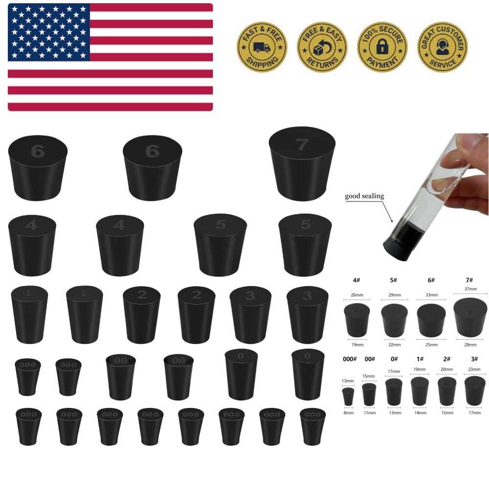 27 Pack 10 Assorted Sizes - Tapered Lab Bungs Solid Rubber Stoppers