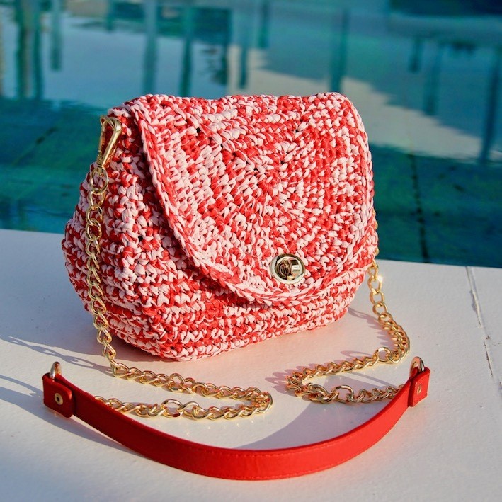 Center Leather Chain Shoulder Strap (Red) - Cottonraffia