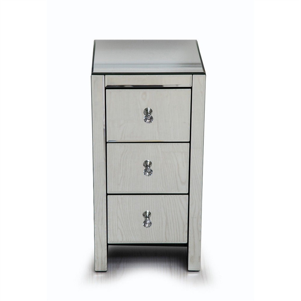 3-Drawer Mirrored Glass Bedside Table - Size S Bedroom Storage